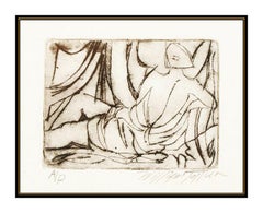 William Tolliver Original Hand Signed Etching Nude Female Portrait Framed Art