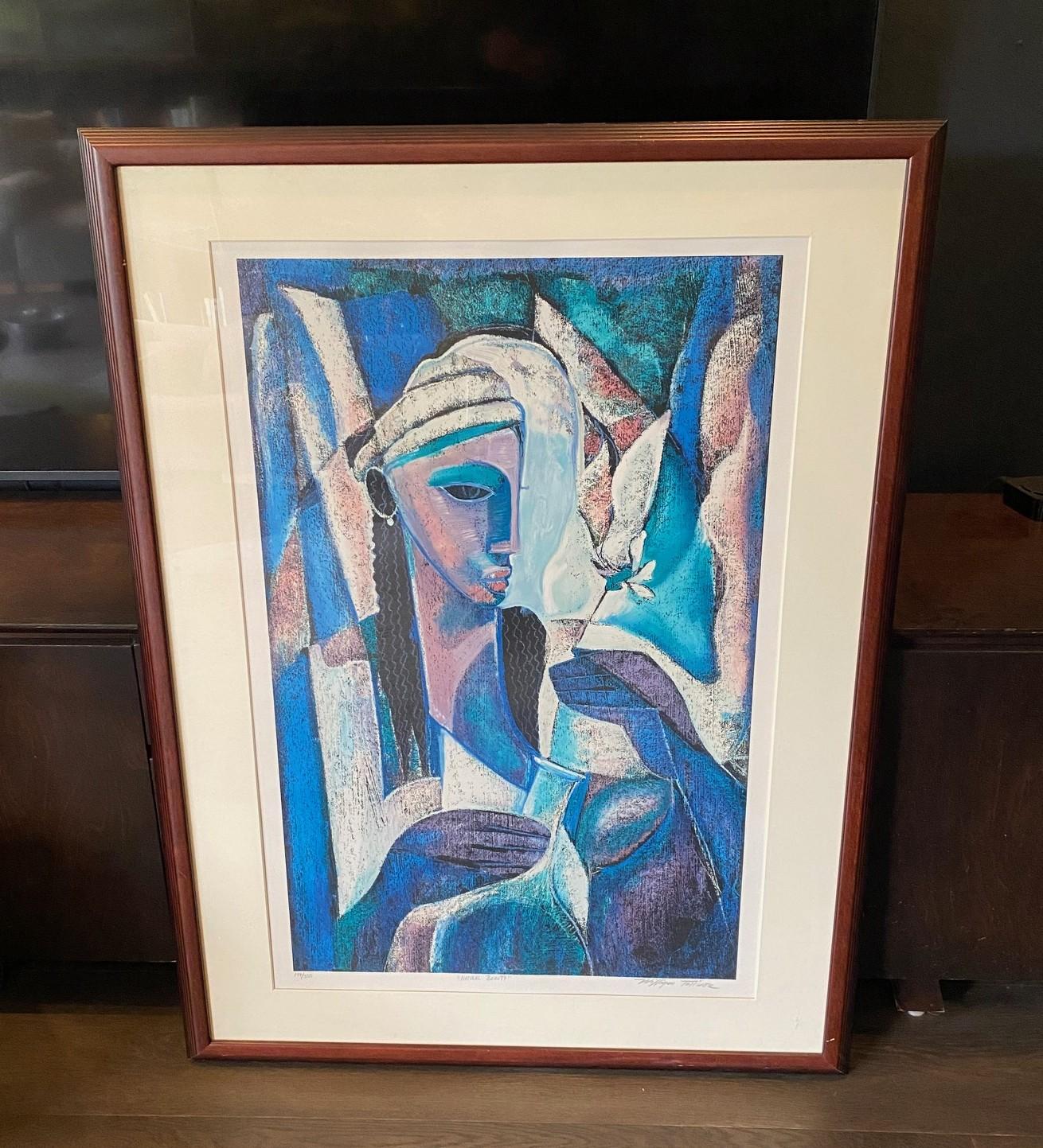 Maravillosa serigrafía abstracta de composición compleja, obra del destacado artista afroamericano William Tolliver (1951-2000), titulada 