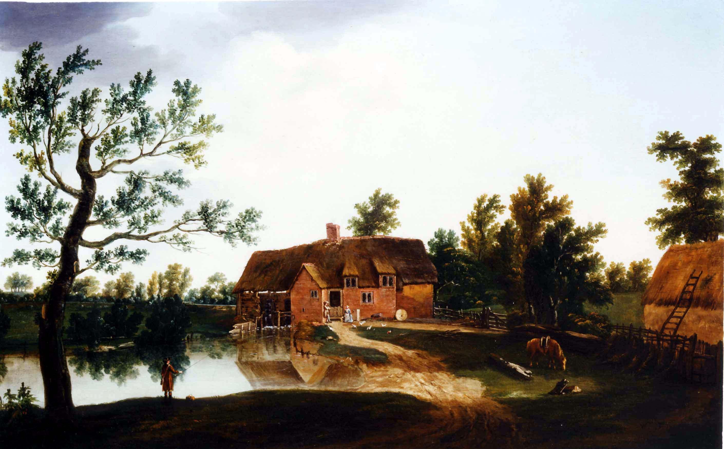 A view of Chamberlain's Mill at Bere Regis, Dorset - Painting by William Tomkins