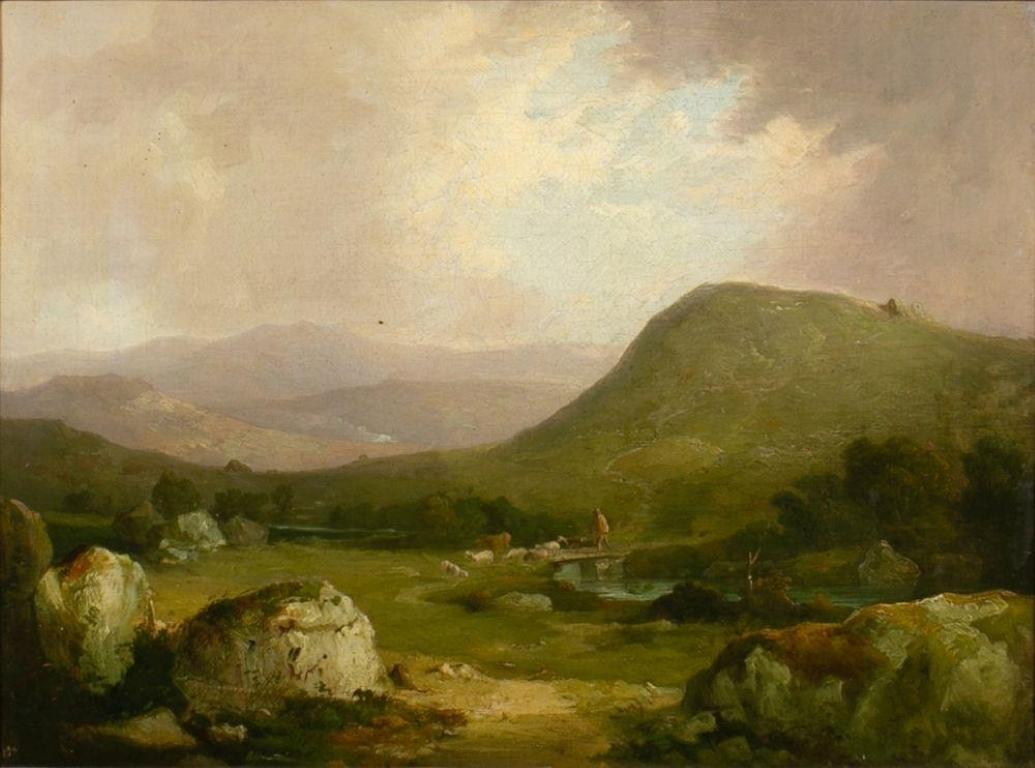 Very Fine 1850's English Oil The First Bridge on The Dart Romantic Landscape 