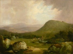 Très belle huile anglaise des années 1850 « The First Bridge on The Dart Romantic Landscape » 