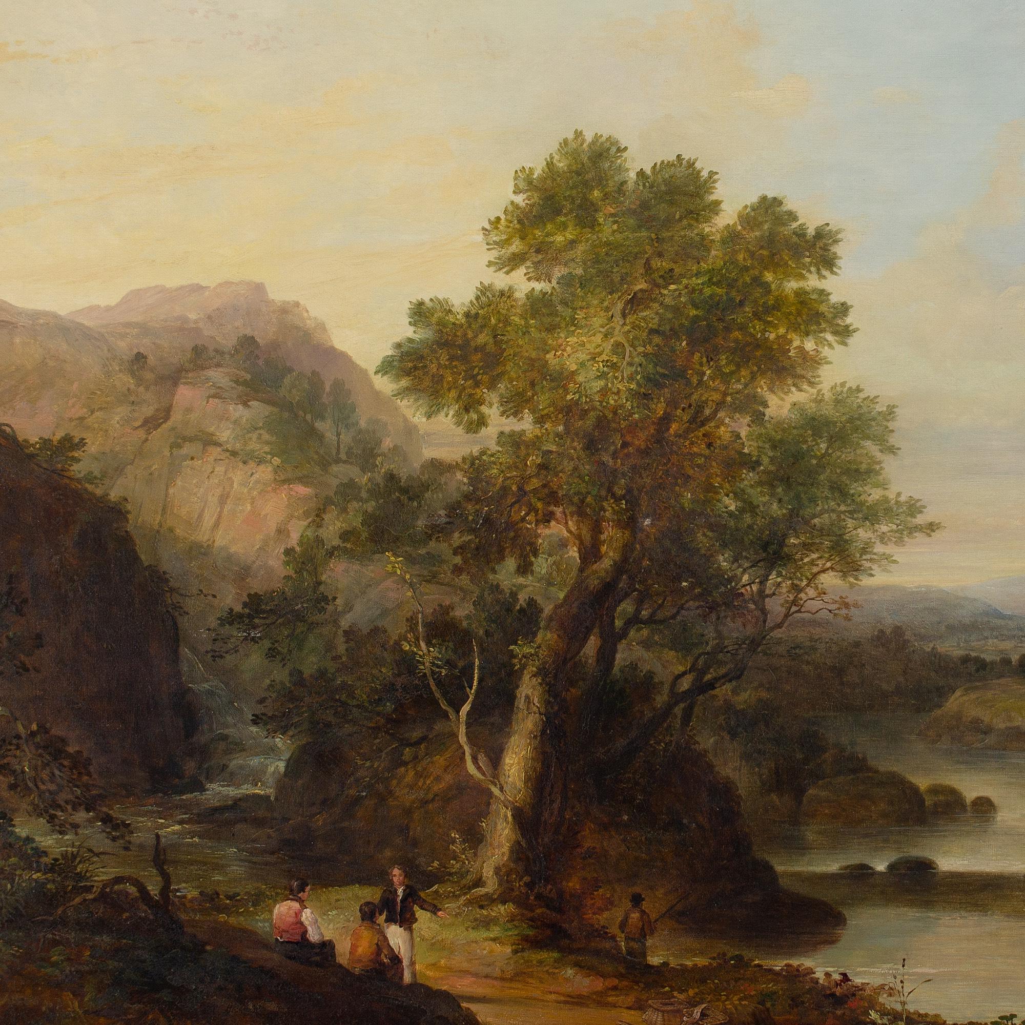 William Traies (attribuito), Paesaggio fluviale con cascata e figure in Woods Williams in vendita 4