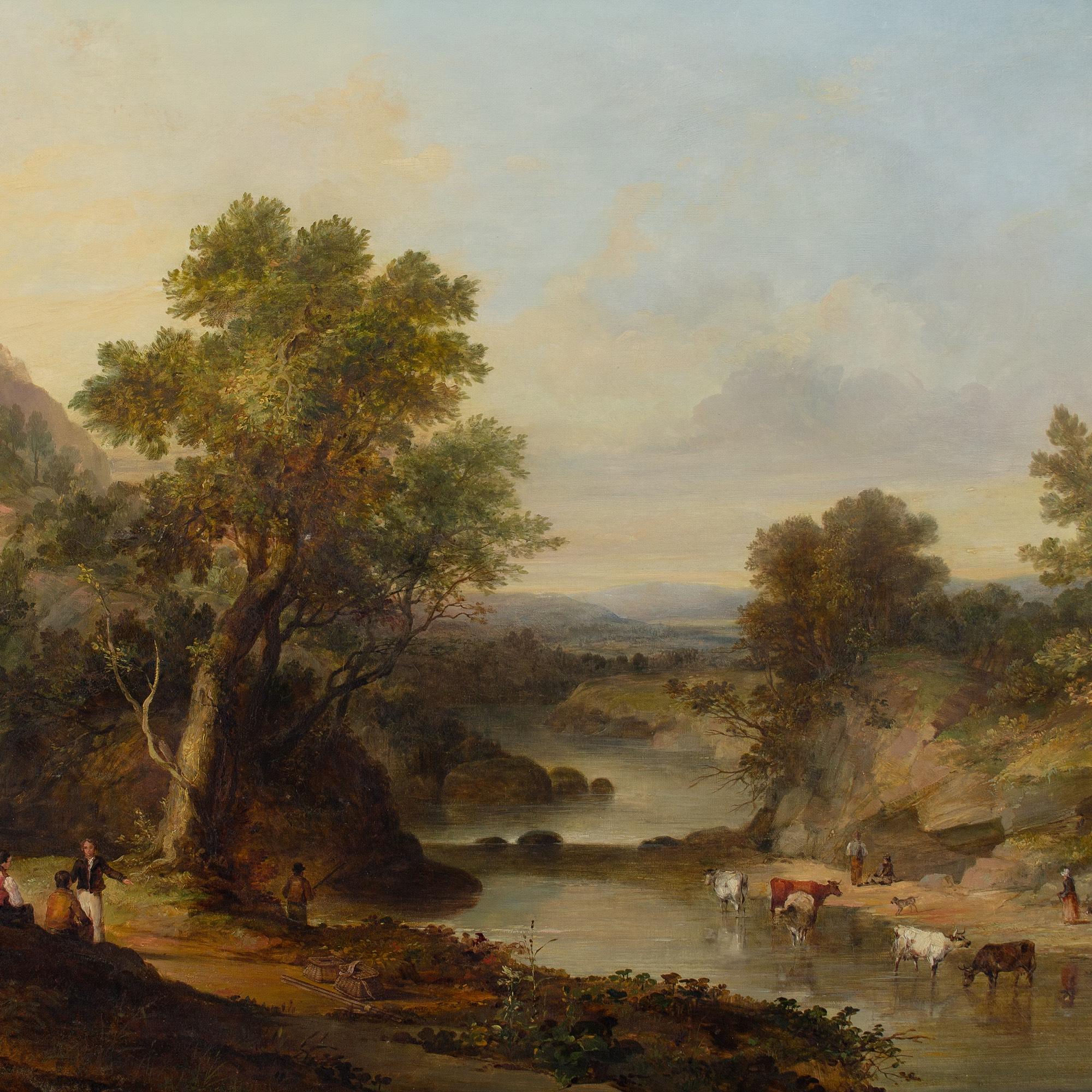 William Traies (attribuito), Paesaggio fluviale con cascata e figure in Woods Williams in vendita 7
