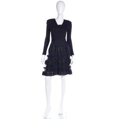 William Travilla Vintage Black Evening Dress With Mesh Details