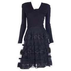 William Travilla Vintage Black Evening Dress With Mesh Details