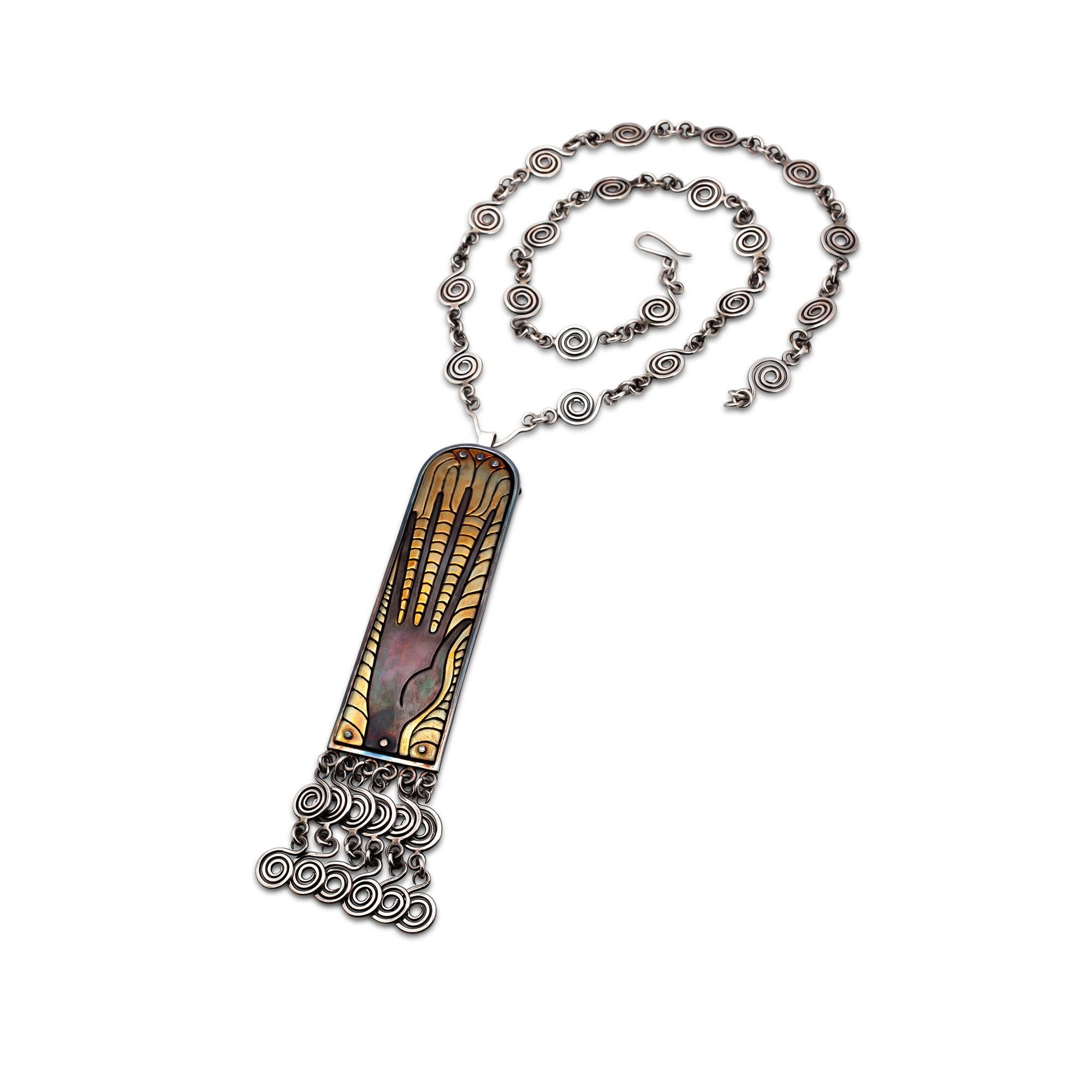 Contemporary William Tripp Silver Bronze Brass Handmade Vintage Pendant Necklace