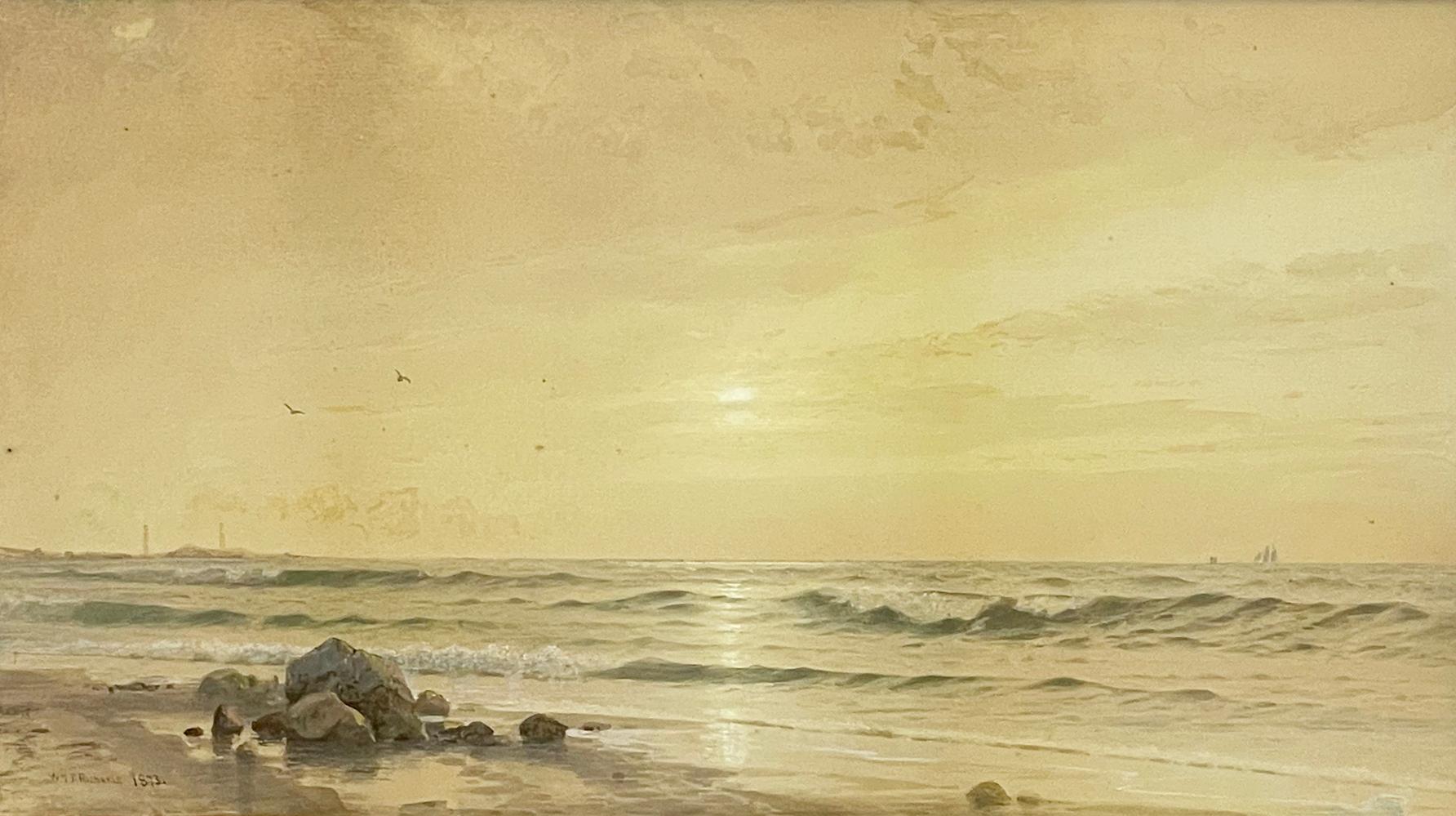 Twin Lights de Thacher Island, Connecticut - Réalisme américain Painting par William Trost Richards