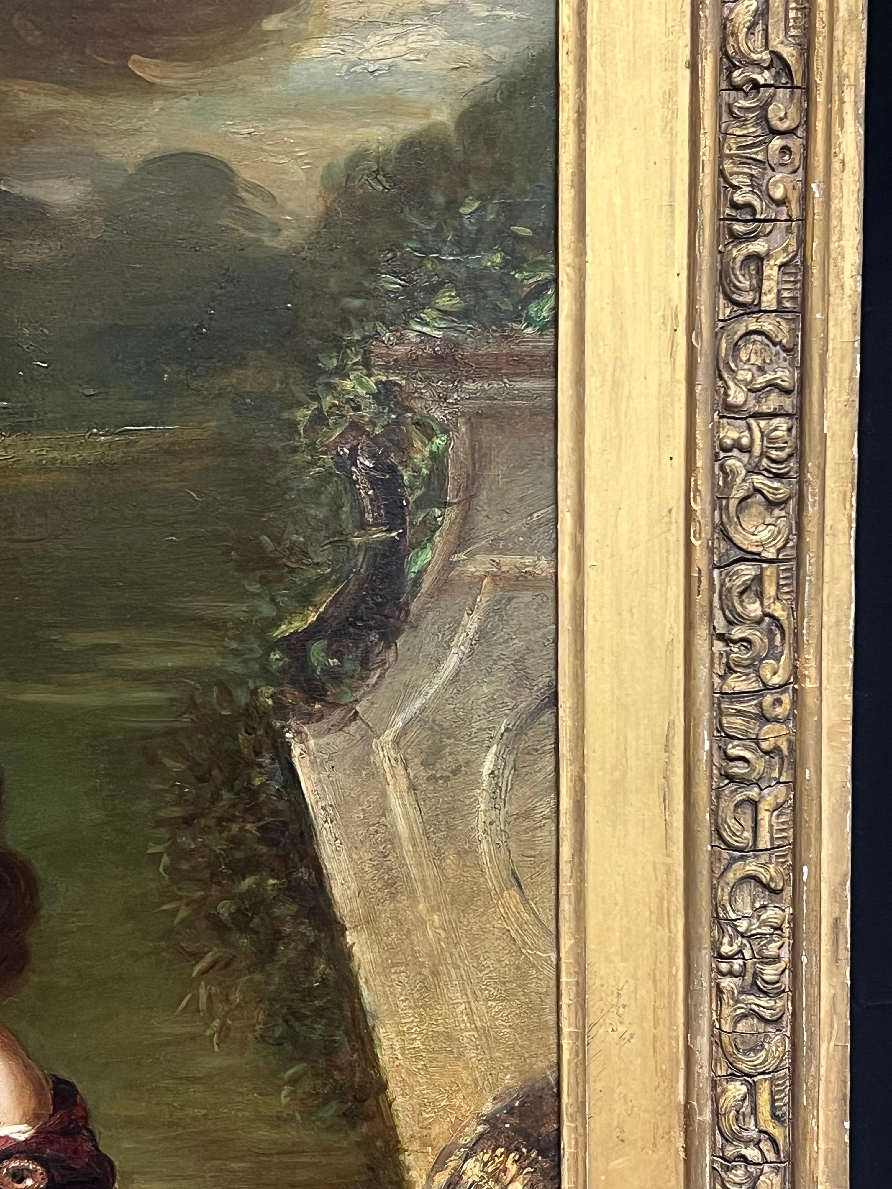 Escena pastoral victoriana Niños con mascota Cordero y gato Óleo grande del siglo XIX en venta 3