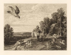 "Hen Guarding her Brood" etching