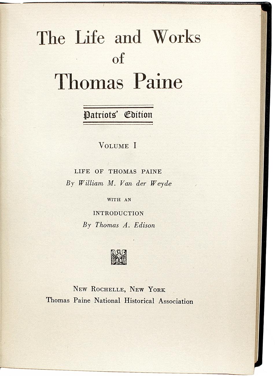 William VAN DER WEYDE. The Life & Works Of Thomas Paine. PATRIOT'S EDITION 1925 In Good Condition For Sale In Hillsborough, NJ