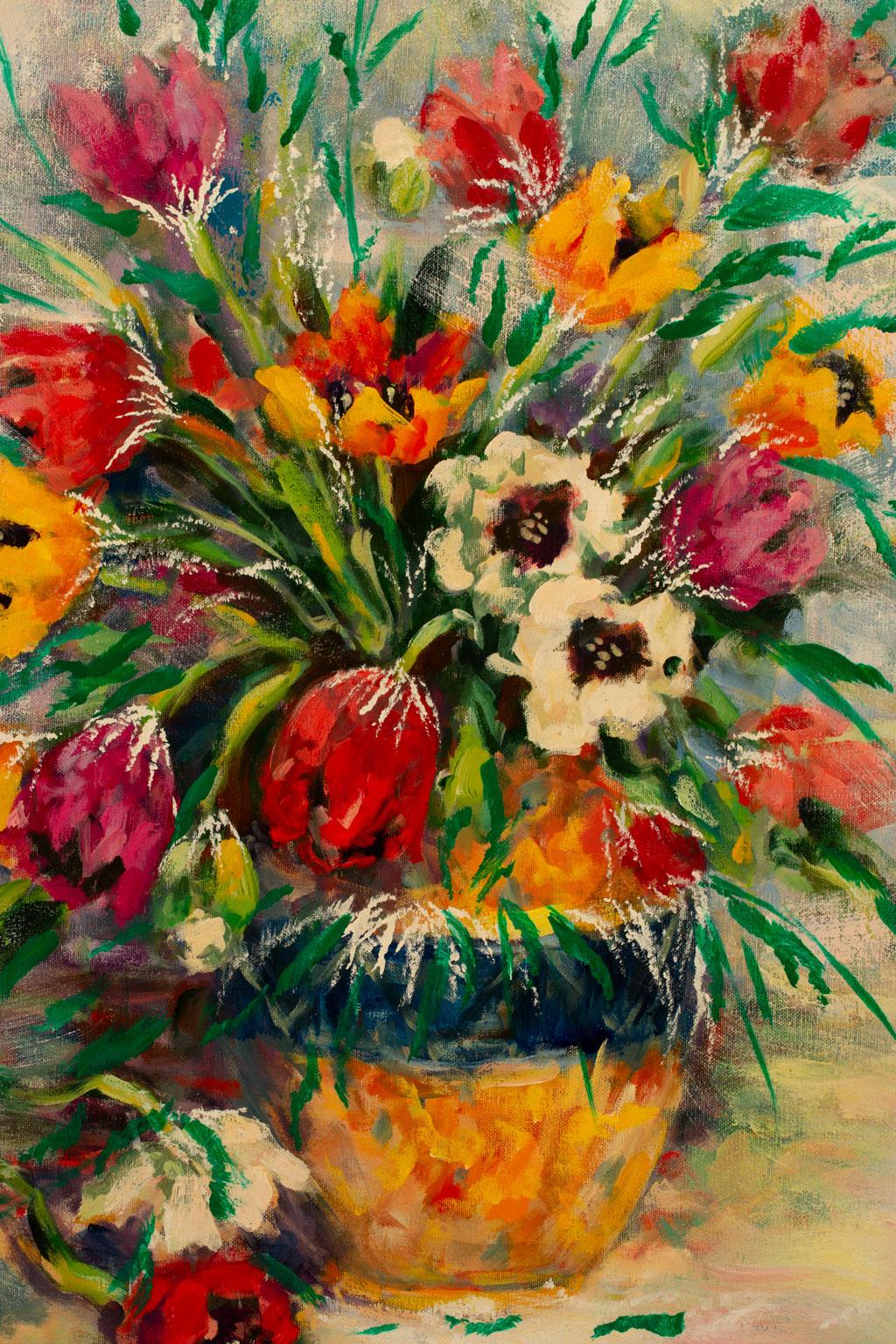 Untitled Floralscape, an original oil painting on canvas by William Verdult, is a piece for the true collector. The artist's genius reflects a fiery artistic approach that inspires unexplored feelings within the viewer. Verdult's style and