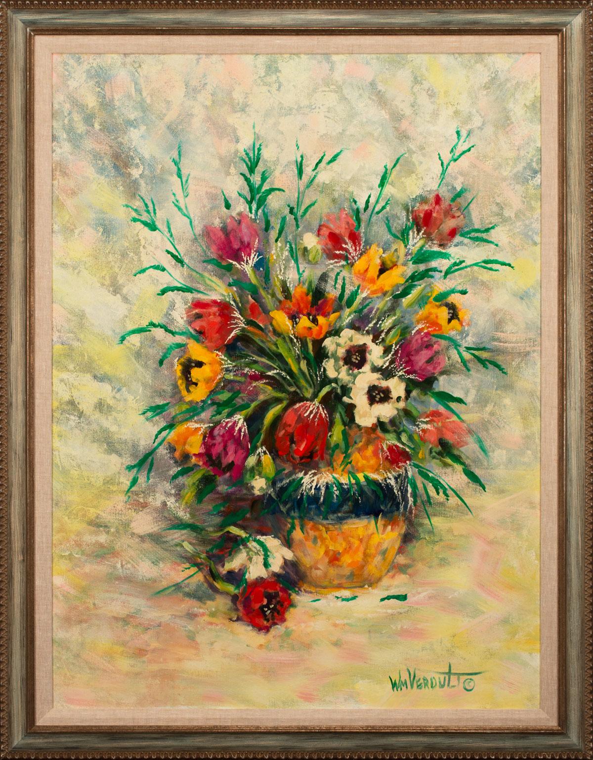 Large Floralscape Original Oil Painting on Canvas by William Verdult, Framed