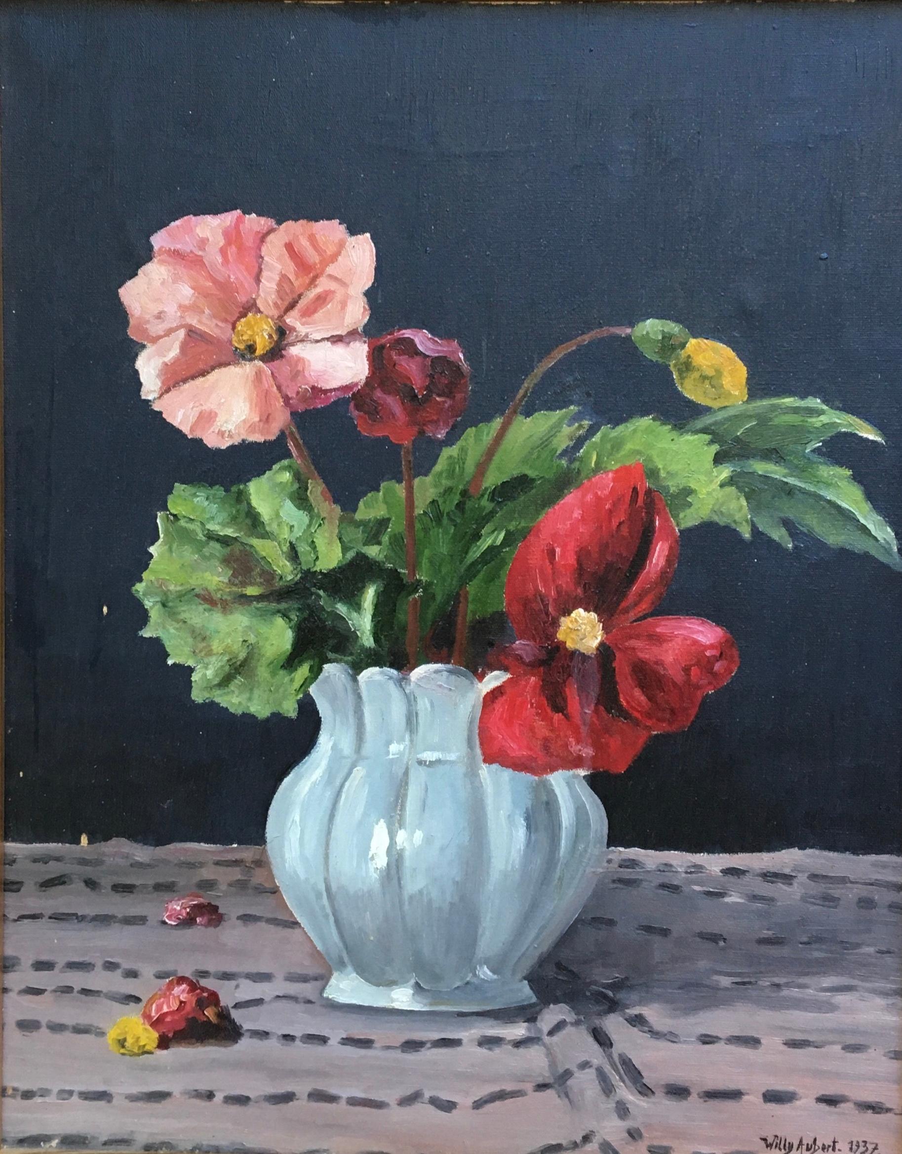 Still-Life Painting William Victor Aubert - Nature morte avec vase