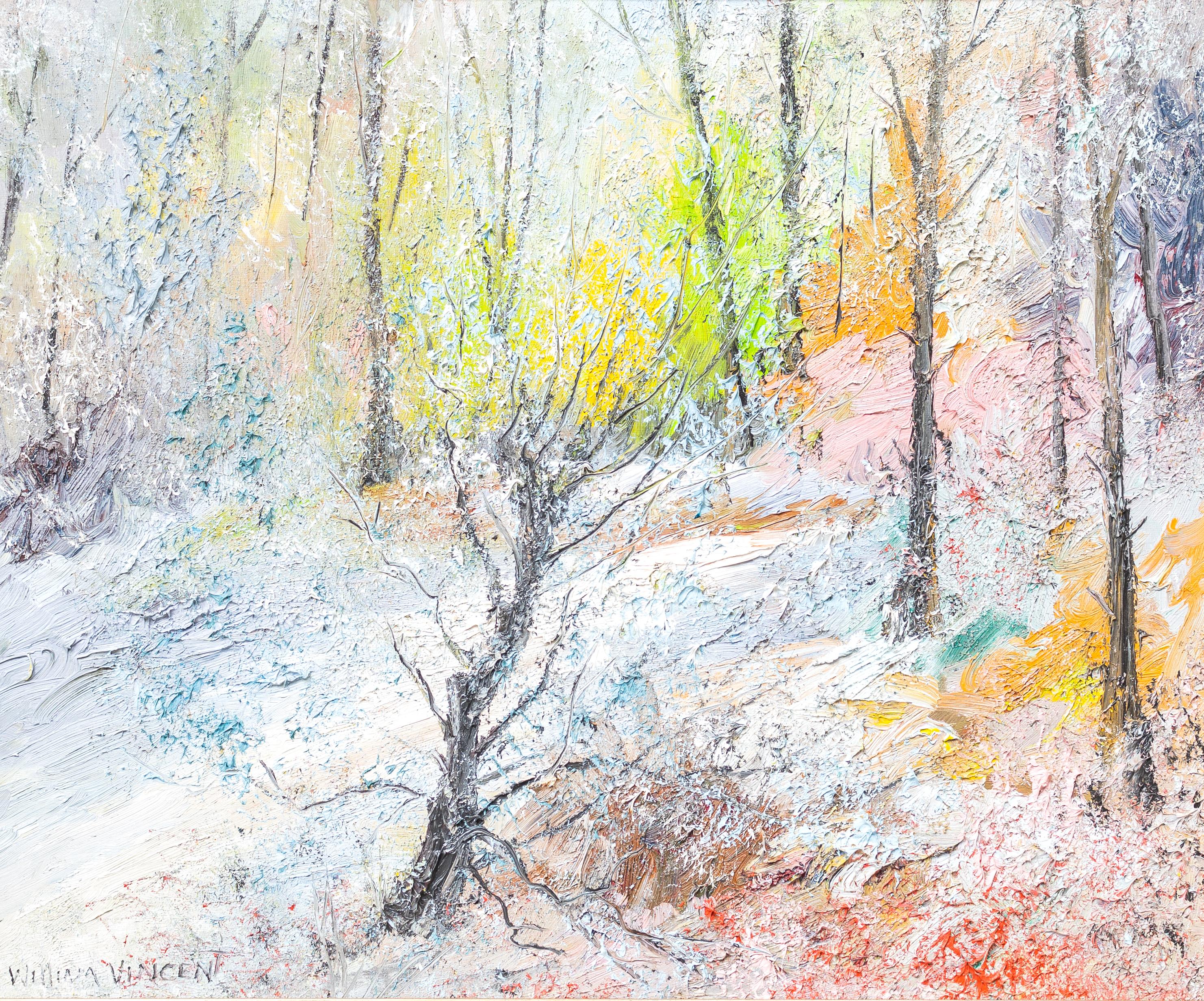 William Vincent Kirkpatrick Landscape Painting - "Southern Woods" Impressionistic Snowy Forest Landscape Scene