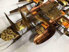 William Vose for Curtis Jere Brass and Copper Brutalist Wall Sculpture Clock
