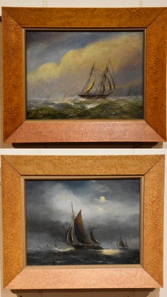 Oil Painting Pair by William W Champ "Morning and Evening off the Coast" 