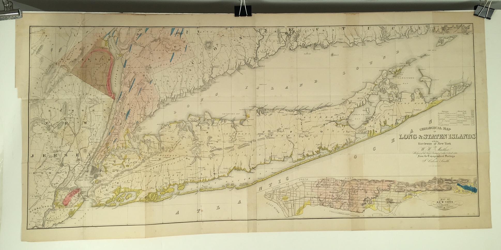 William W. Mather Landscape Print - Geological Map of Long & Staten Islands with the Environs of New York