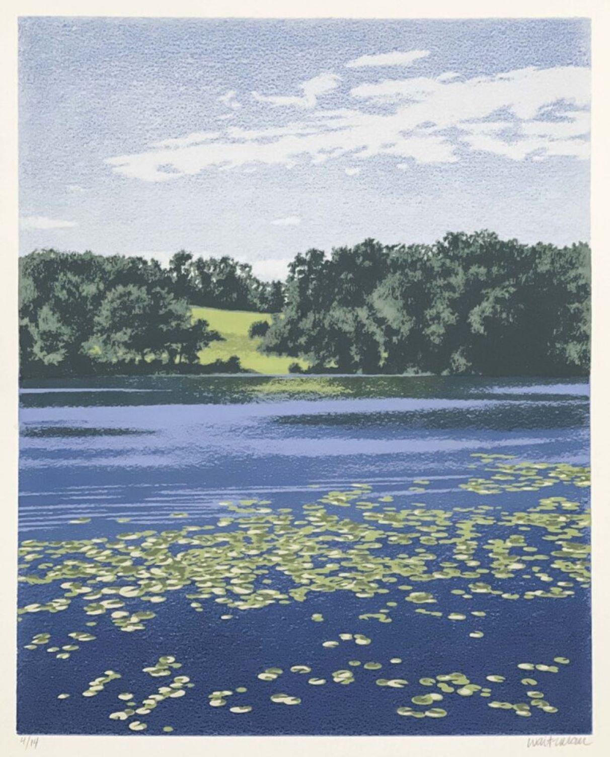 August Lake, Memorial Sloan Kettering Art Collection serigrafia paesaggistica firmata - Print di William Waitzman