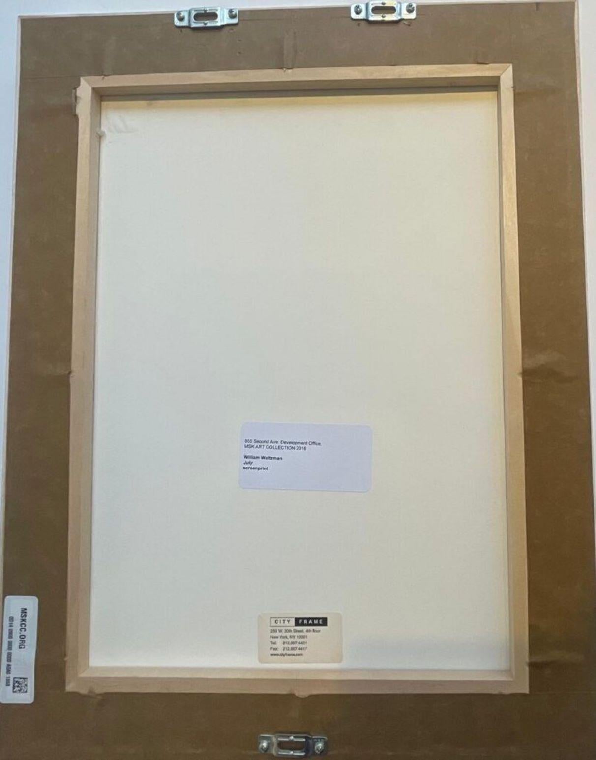 William Williams
Luglio (dalla collezione d'arte del Memorial Sloan Kettering), 2016
Serigrafia a colori realizzata a mano su carta intelata
Firmato a matita e numerato 6/14 sul recto.
Telaio incluso:
Misure:
Incorniciato:
22,25 pollici in verticale