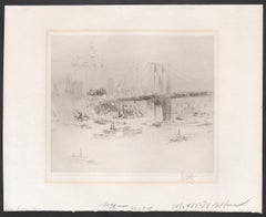 Brooklyn Bridge, New York, signed etching by William Walcot, c1925