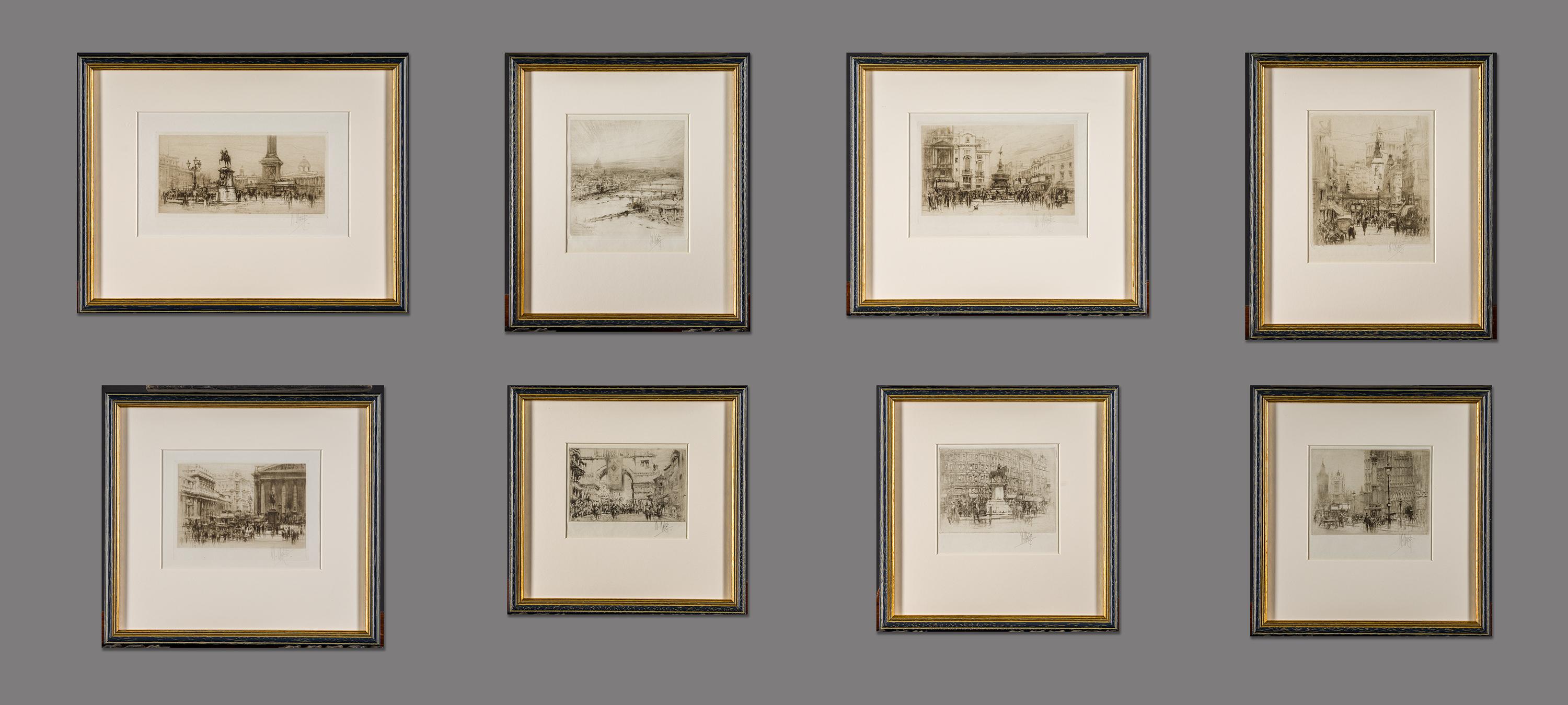 collection of 8 pencil signed etchings of various locations.