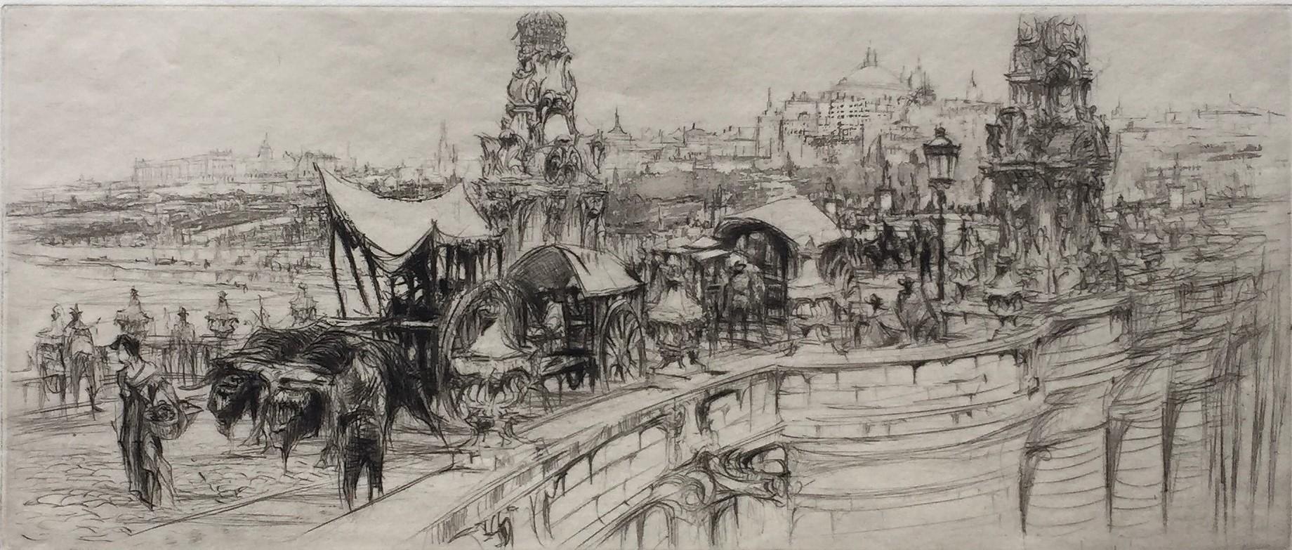 William Walcot, R.E., Hon.R.I.B.A. Landscape Print - Segovia Bridge, Madrid.