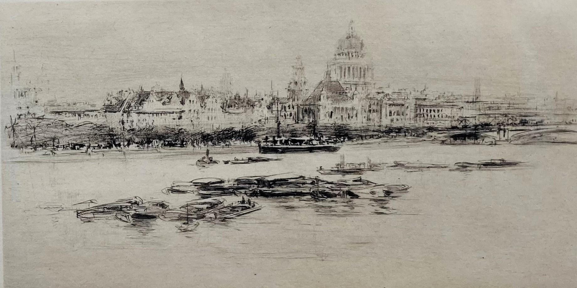 William Walcot, R.E., Hon.R.I.B.A. Figurative Print - The Thames from Waterloo.