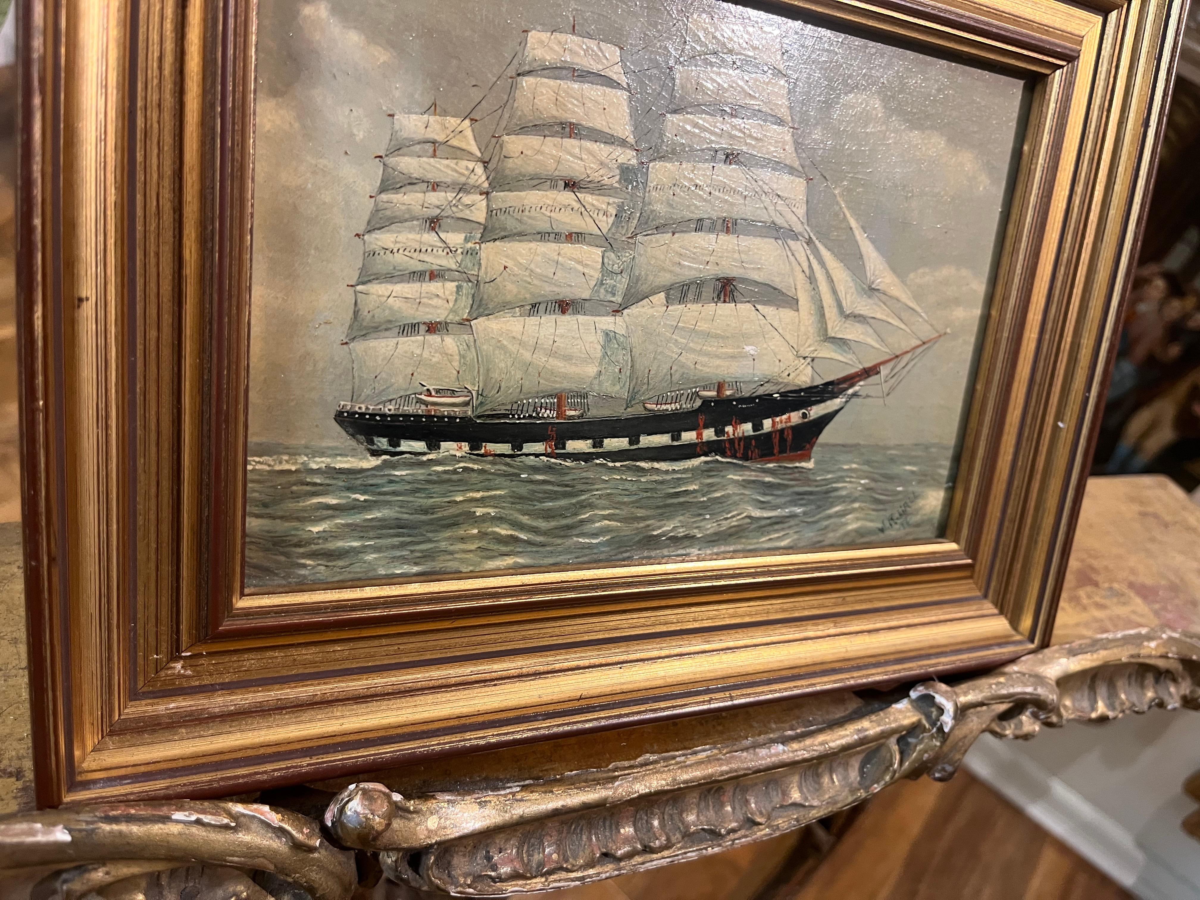 PINTURA AL ÓLEO Pequeña de William R Wall  (PIEZA DEL SIGLO XIX DE LA NAVY ADMIRALTY en venta 8