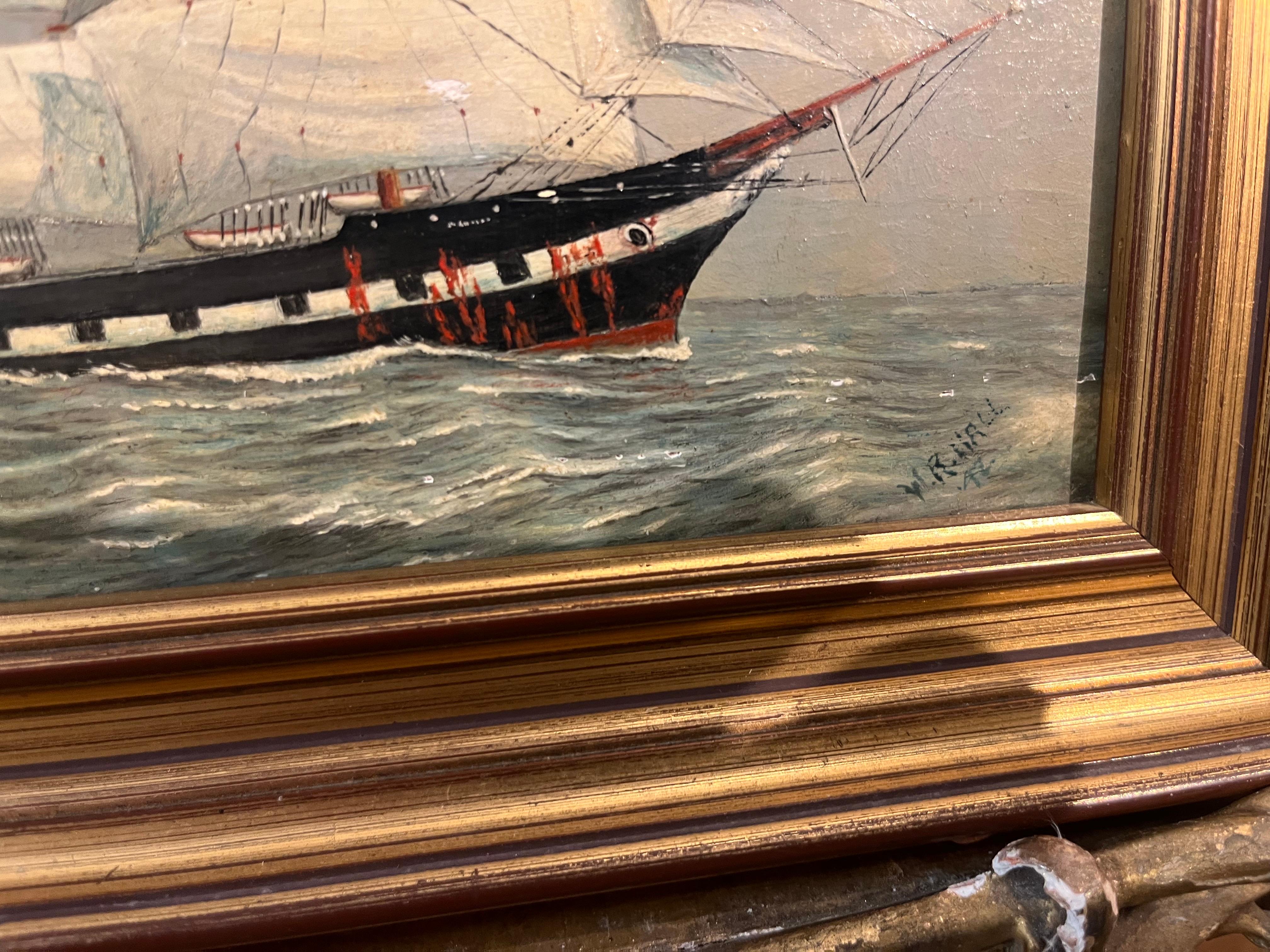 PINTURA AL ÓLEO Pequeña de William R Wall  (PIEZA DEL SIGLO XIX DE LA NAVY ADMIRALTY en venta 10