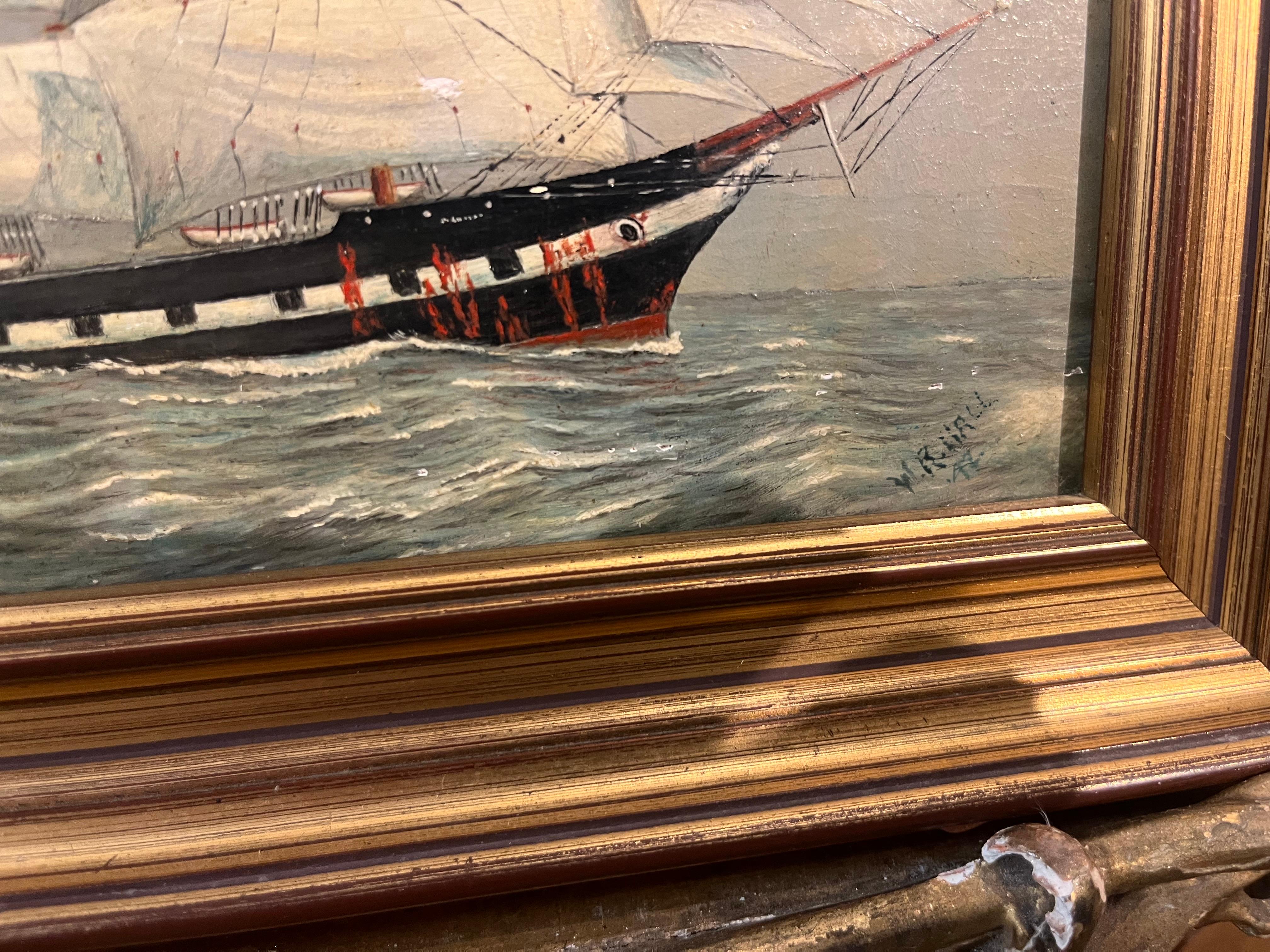 PINTURA AL ÓLEO Pequeña de William R Wall  (PIEZA DEL SIGLO XIX DE LA NAVY ADMIRALTY en venta 11