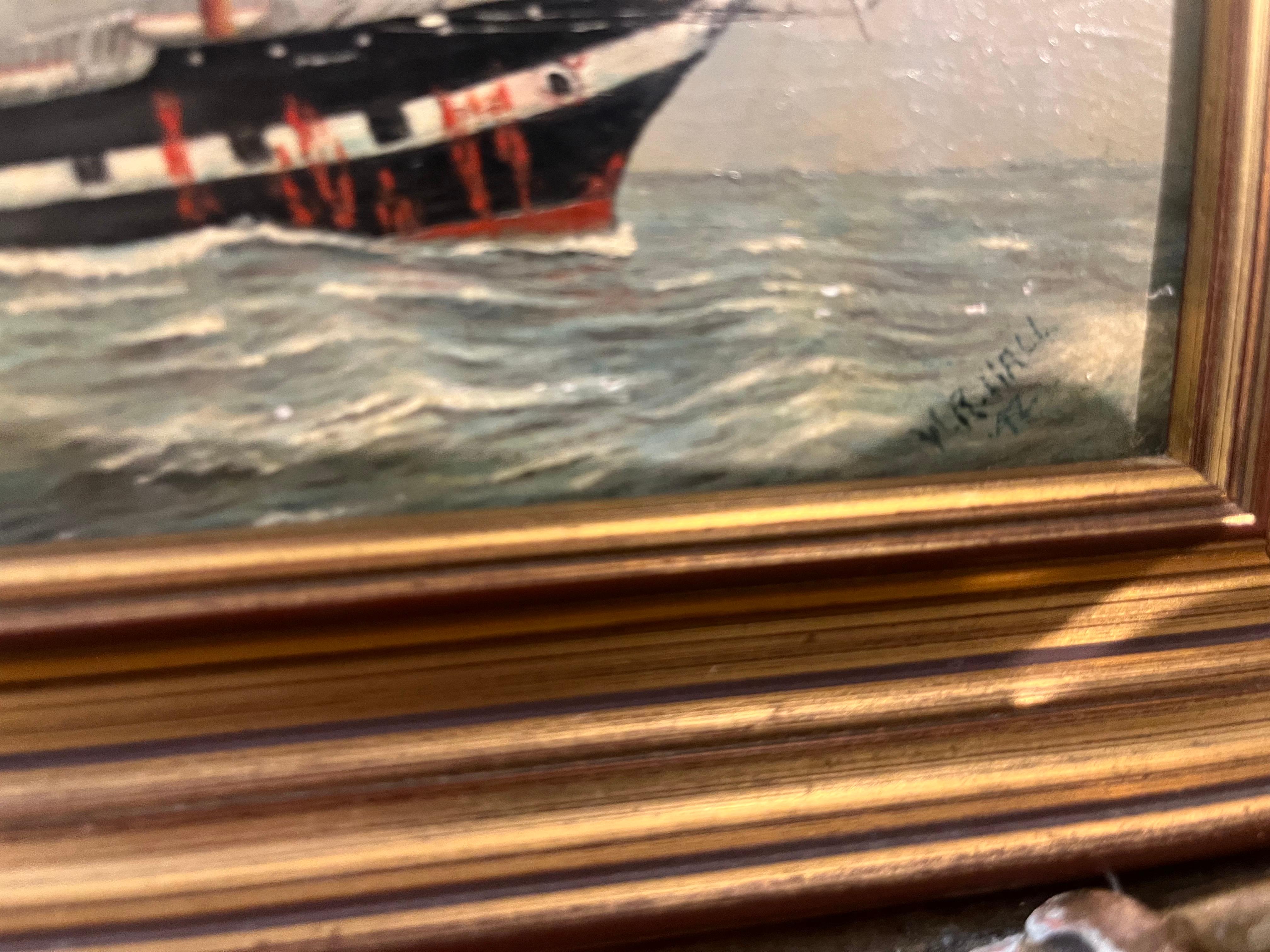 PINTURA AL ÓLEO Pequeña de William R Wall  (PIEZA DEL SIGLO XIX DE LA NAVY ADMIRALTY en venta 1