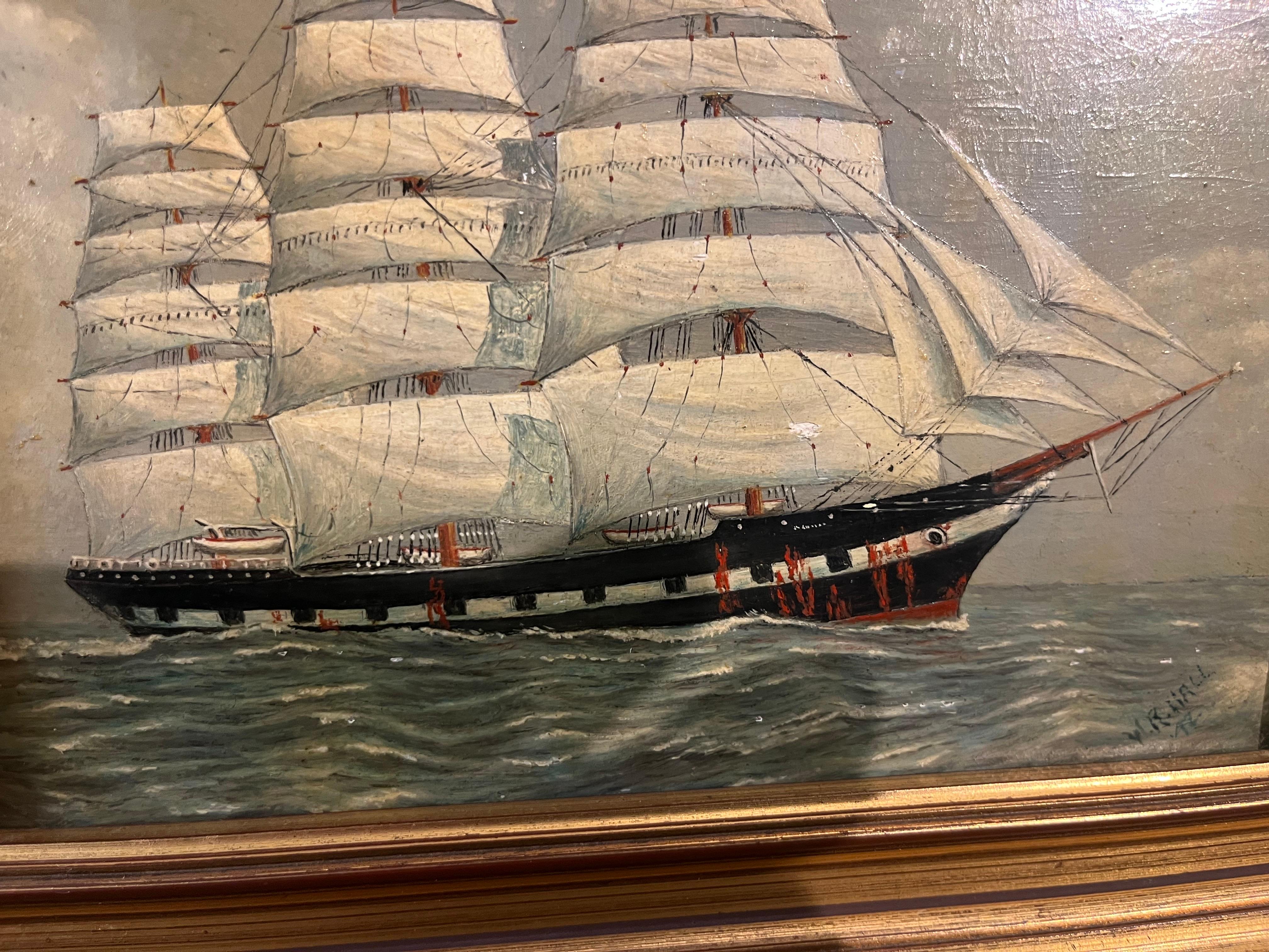 PINTURA AL ÓLEO Pequeña de William R Wall  (PIEZA DEL SIGLO XIX DE LA NAVY ADMIRALTY en venta 2
