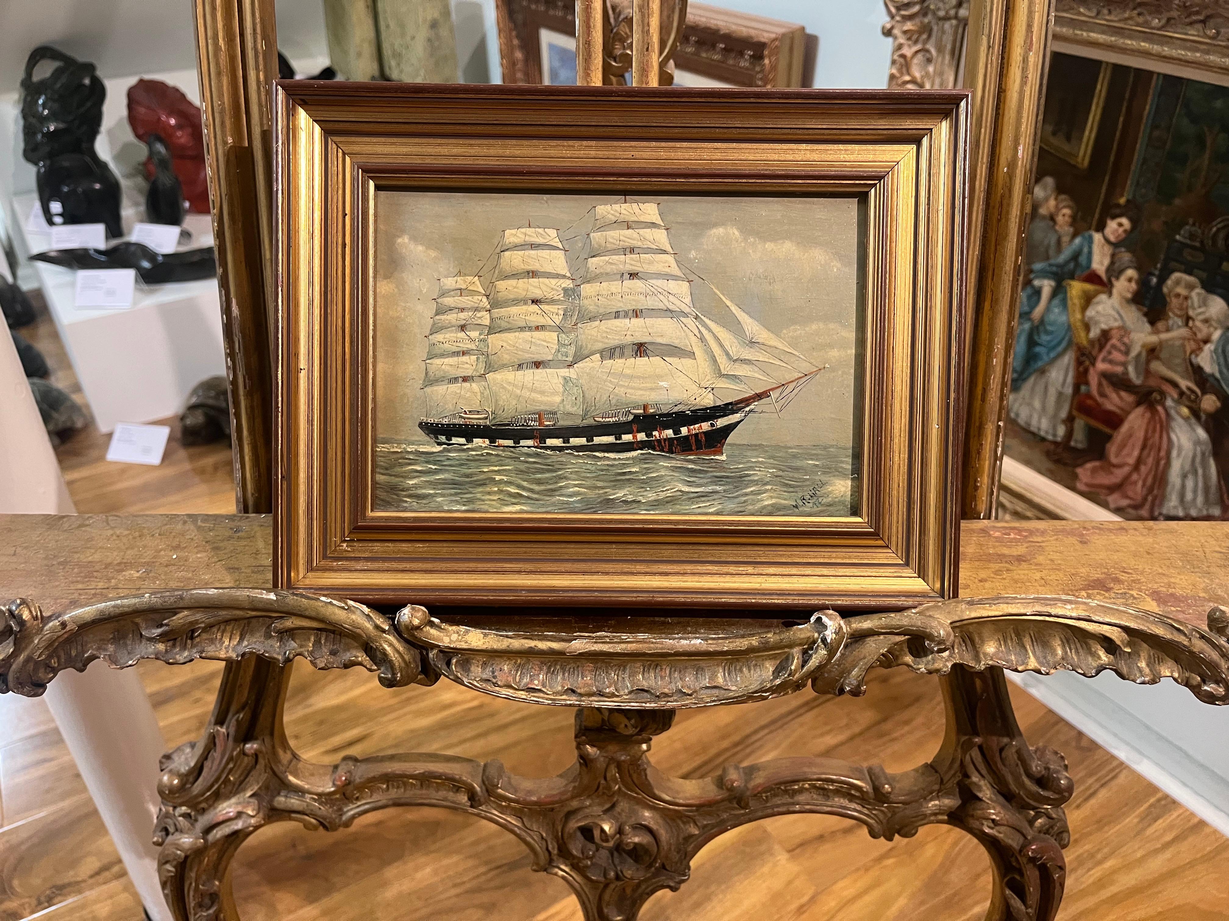 PINTURA AL ÓLEO Pequeña de William R Wall  (PIEZA DEL SIGLO XIX DE LA NAVY ADMIRALTY en venta 3