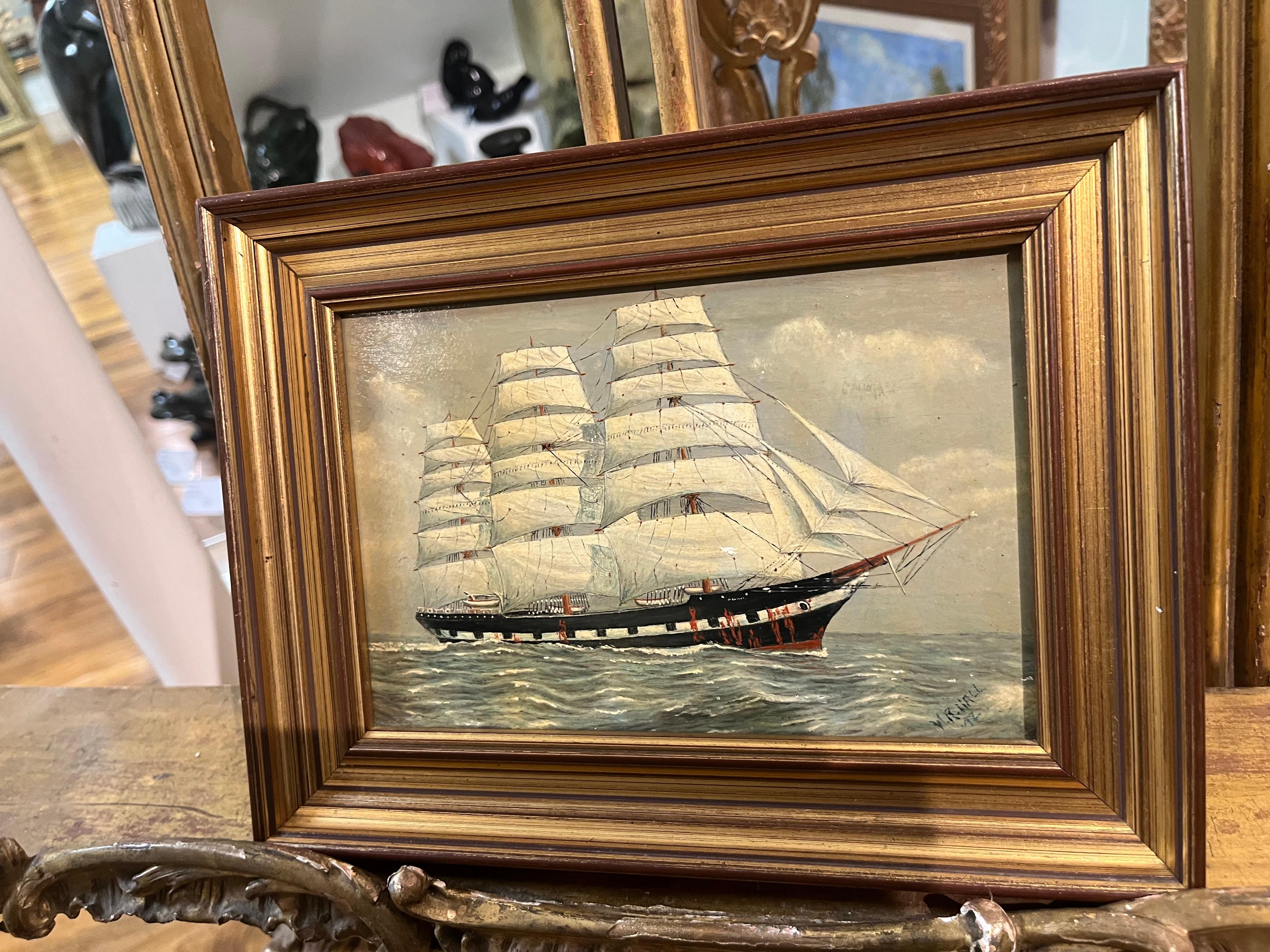 PINTURA AL ÓLEO Pequeña de William R Wall  (PIEZA DEL SIGLO XIX DE LA NAVY ADMIRALTY en venta 4