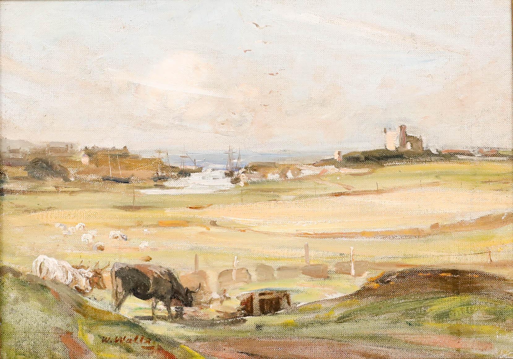 William Walls (1860-1942) - Late 19th Century Oil, Cattle Grazing by the Coast For Sale 1