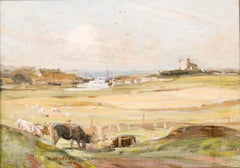 William Walls (1860-1942) - Late 19th Century Oil, Cattle Grazing by the Coast