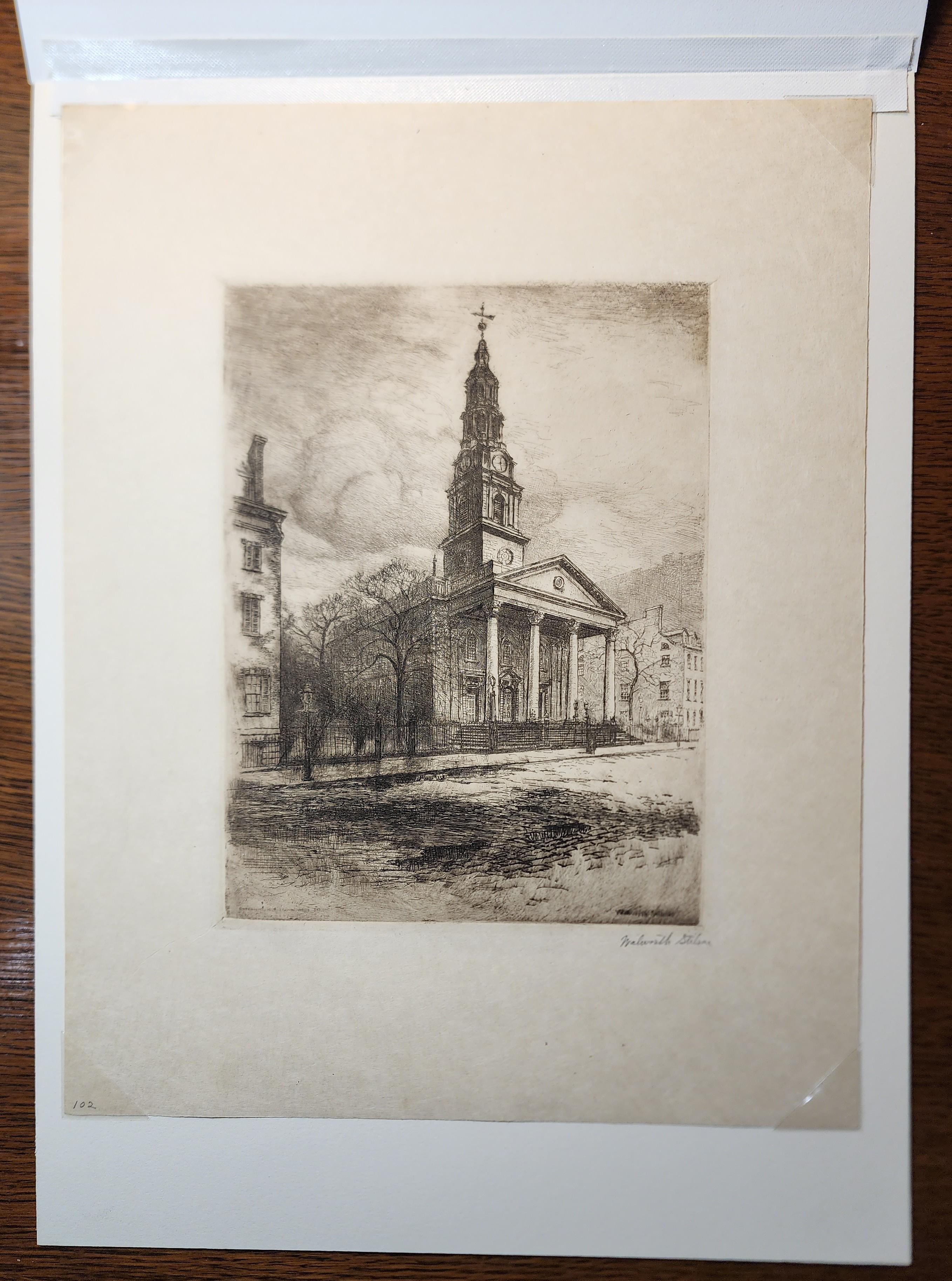 La chapelle St. John's, Varick Street, New York City, eau-forte de 1909, Histoire de la ville en vente 1