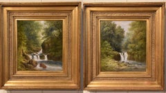 Oil Painting Pair by William Ward Gill "Falls at the Head of Loch Lomond"