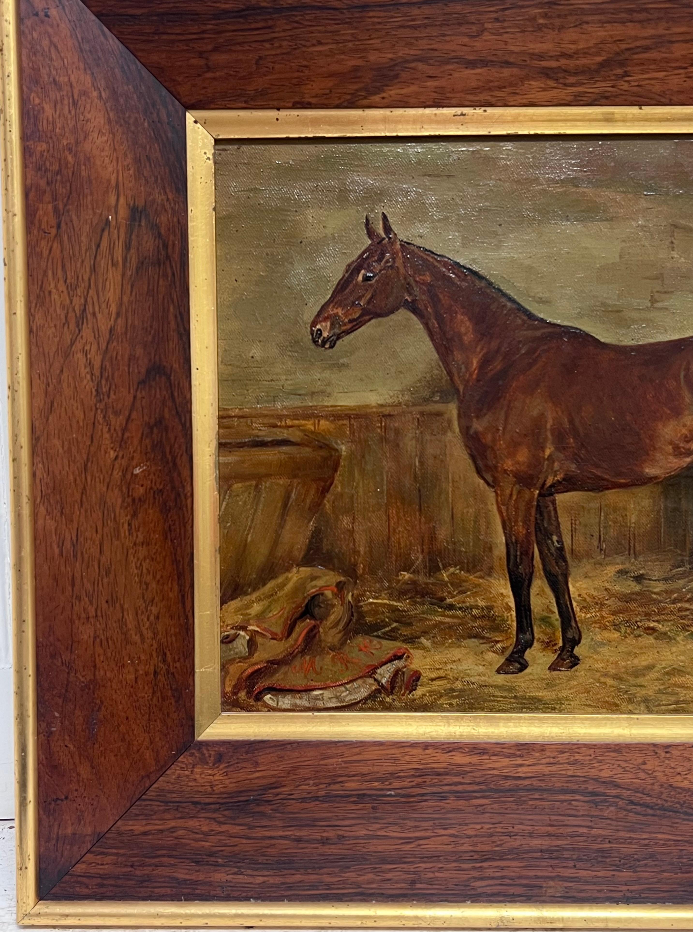 Fine 1920s British Horse Oil Painting Sporting Art Equestrian Portrait in Stable For Sale 1