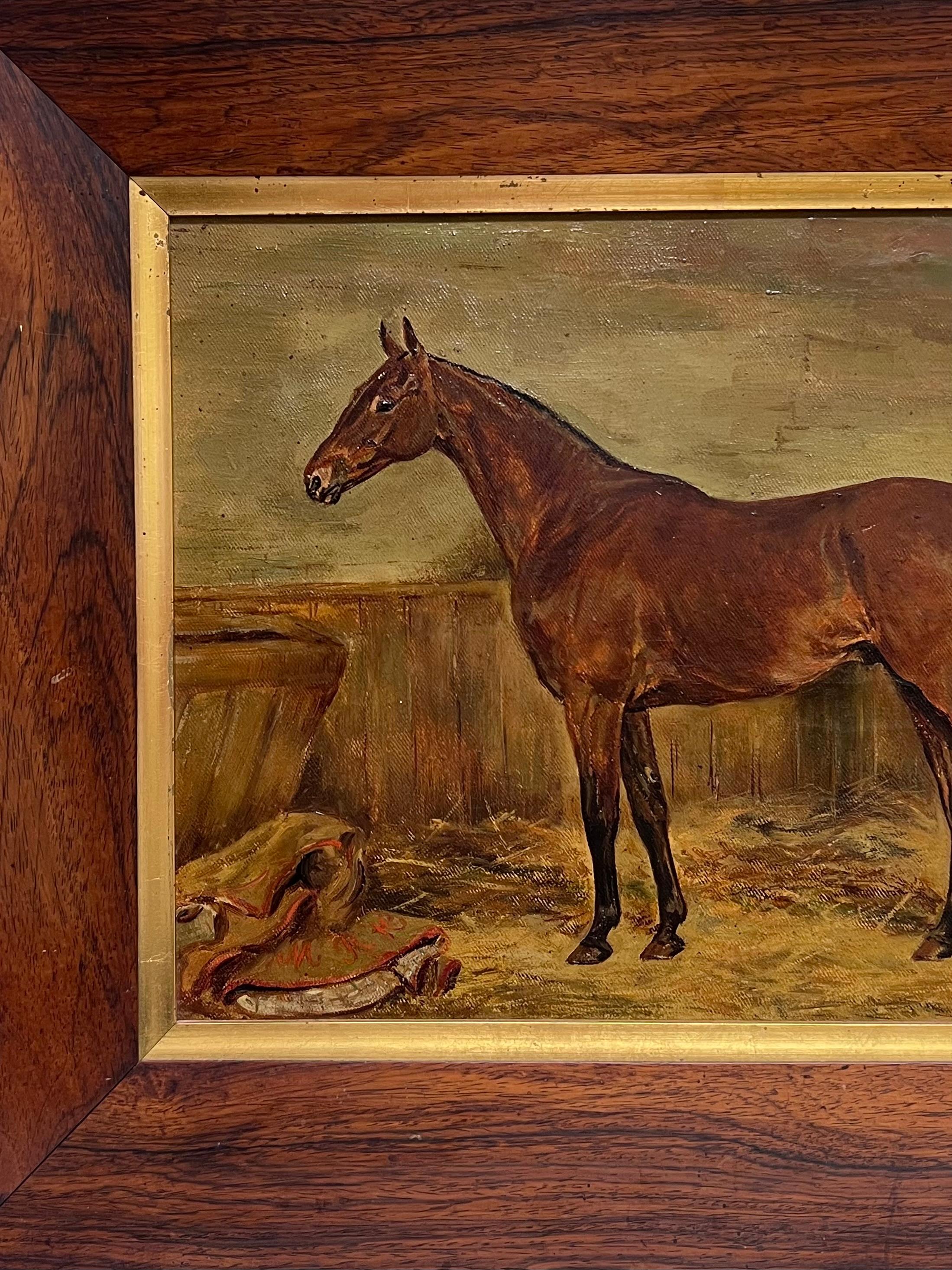 Fine 1920s British Horse Oil Painting Sporting Art Equestrian Portrait in Stable For Sale 3