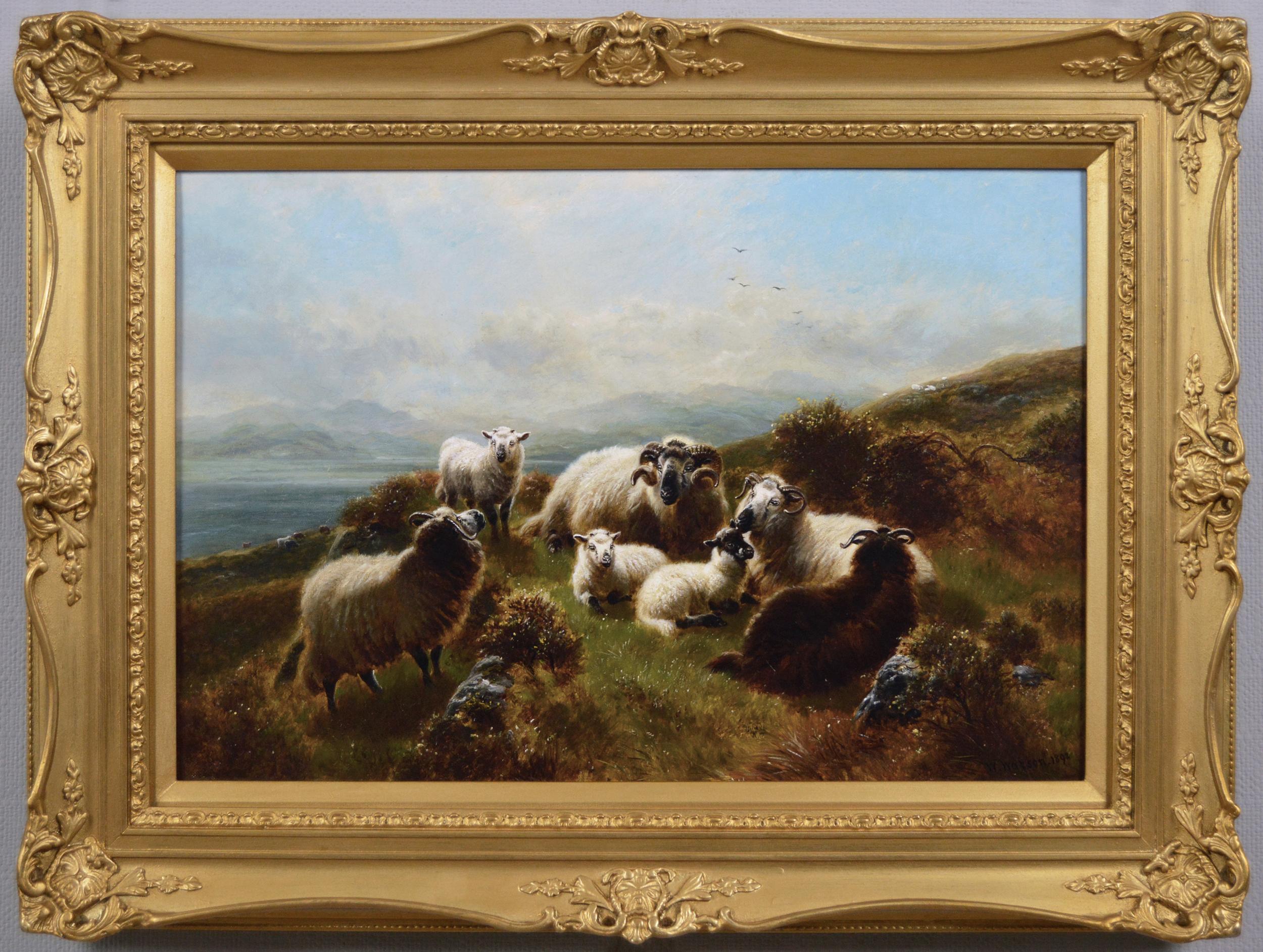 19th Century Highland landscape oil painting of sheep near Loch Awe