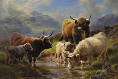 Scottish landscape oil painting of Highland cattle at Glen Tay