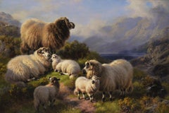 Scottish landscape oil painting of Highland sheep at Loch Tay