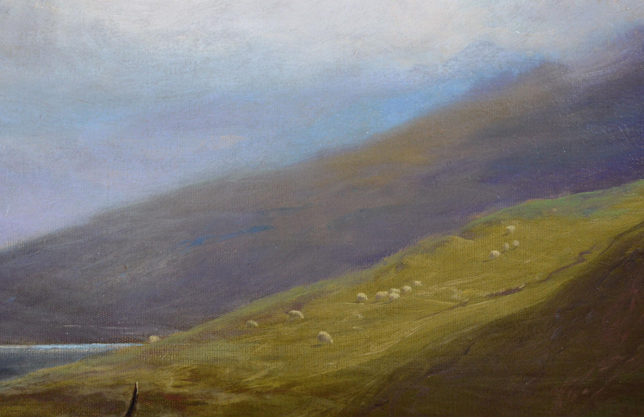 19th Century Highland landscape oil painting of cattle by Loch Eck - Victorian Painting by William Watson