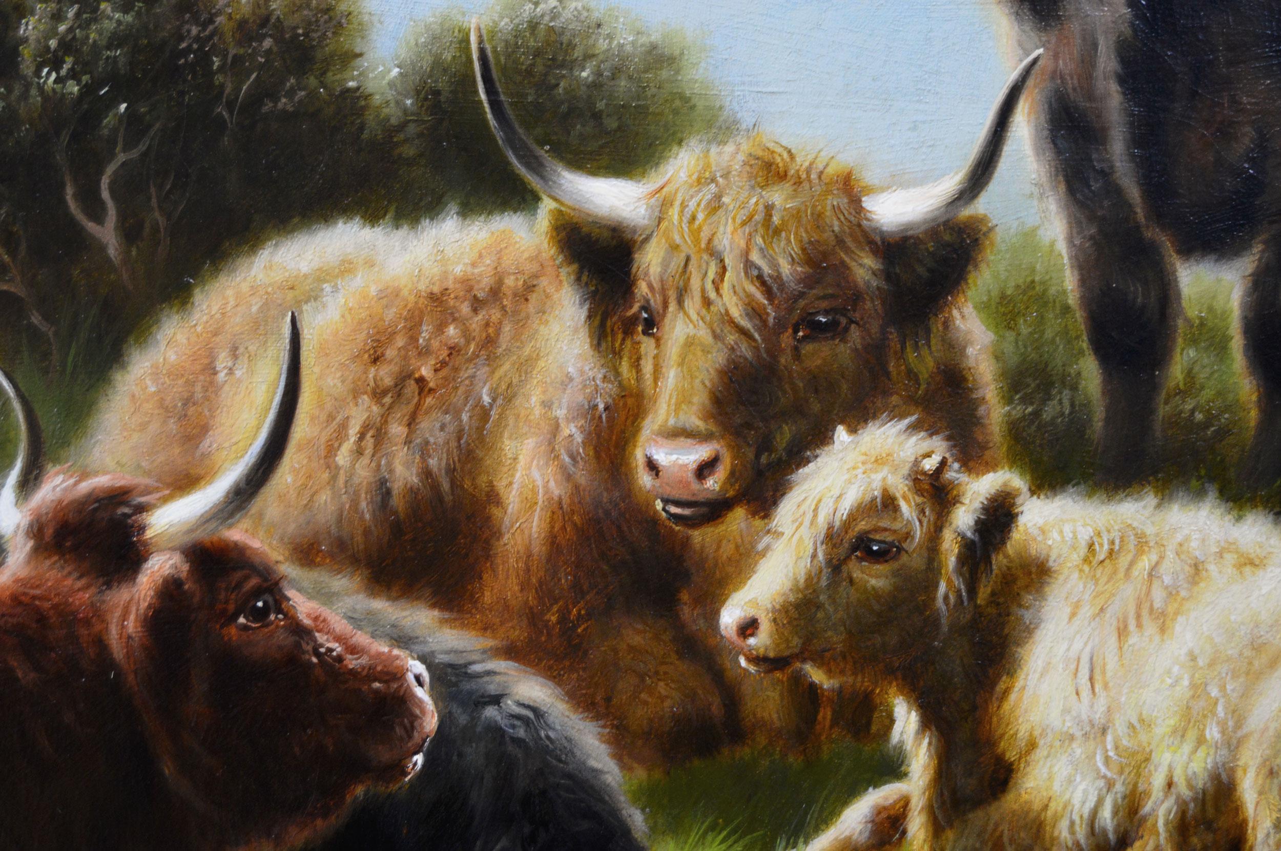 Schottisches Landschaftsgemälde des 19. Jahrhunderts, Ölgemälde von schottischen Rindern in Glen Goil  im Angebot 1