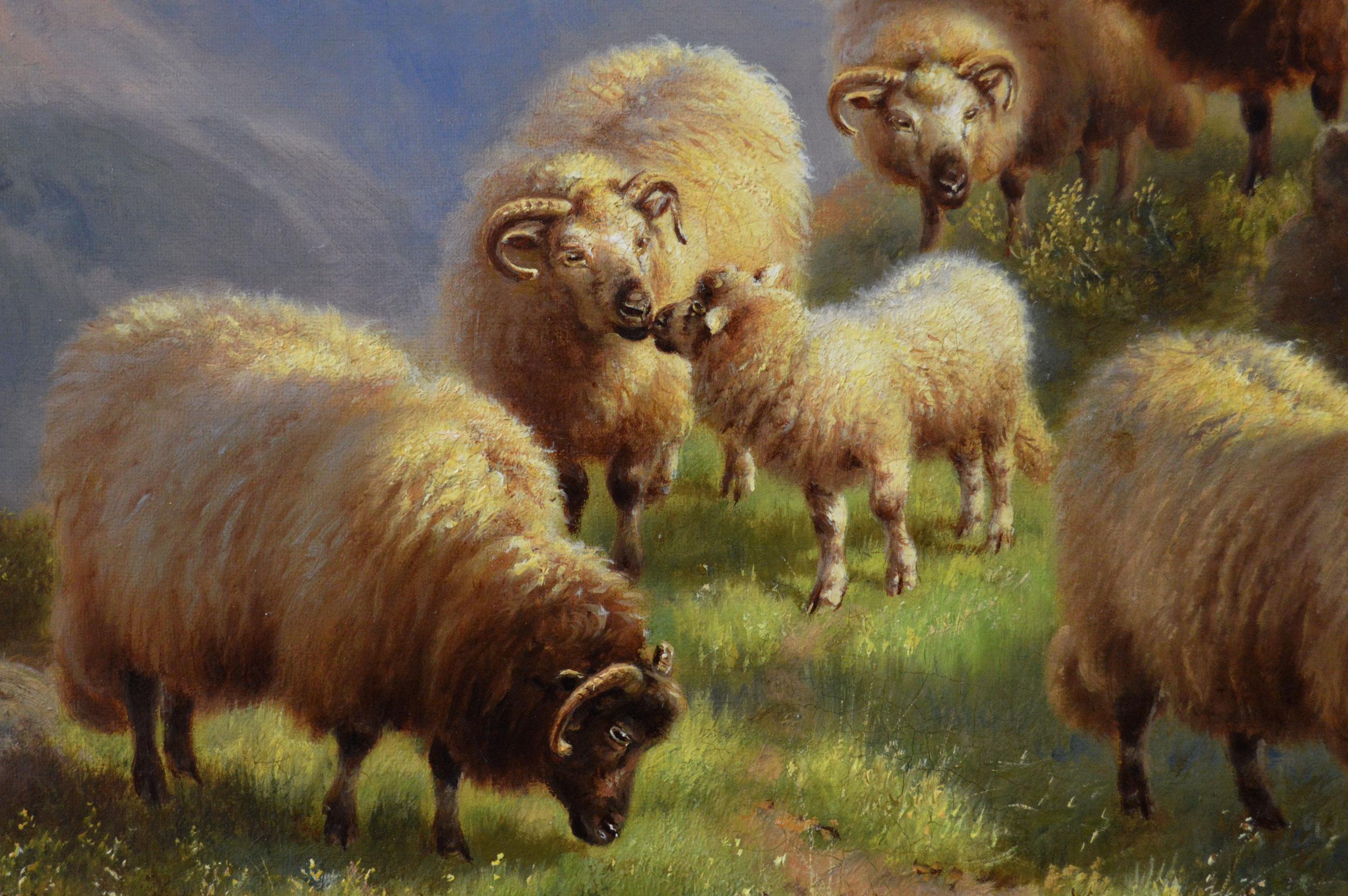 19th Century Scottish landscape oil painting of Highland sheep at Glen Coe - Victorian Painting by William Watson