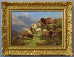 19th Century Scottish landscape oil painting of Highland sheep at Glen Coe