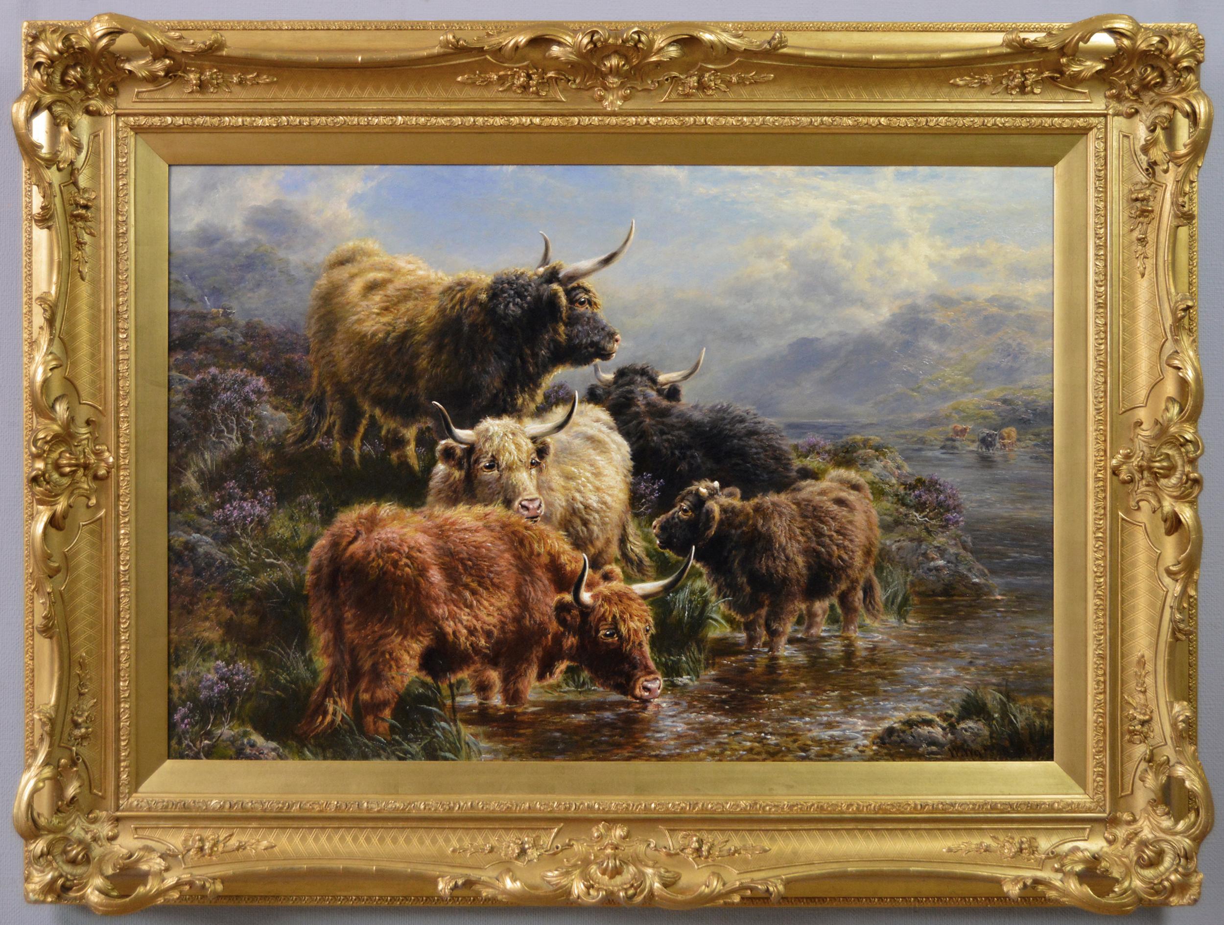 Highland landscape oil painting of cattle near Loch Tay