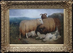 Sheep on a Mountain - British Victorian art oil painting landscape animals