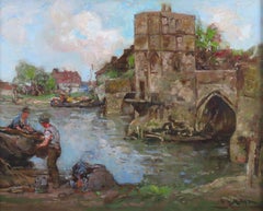 Oil painting by William Watt Milne "Sketch of Old Bridge St. Ives"